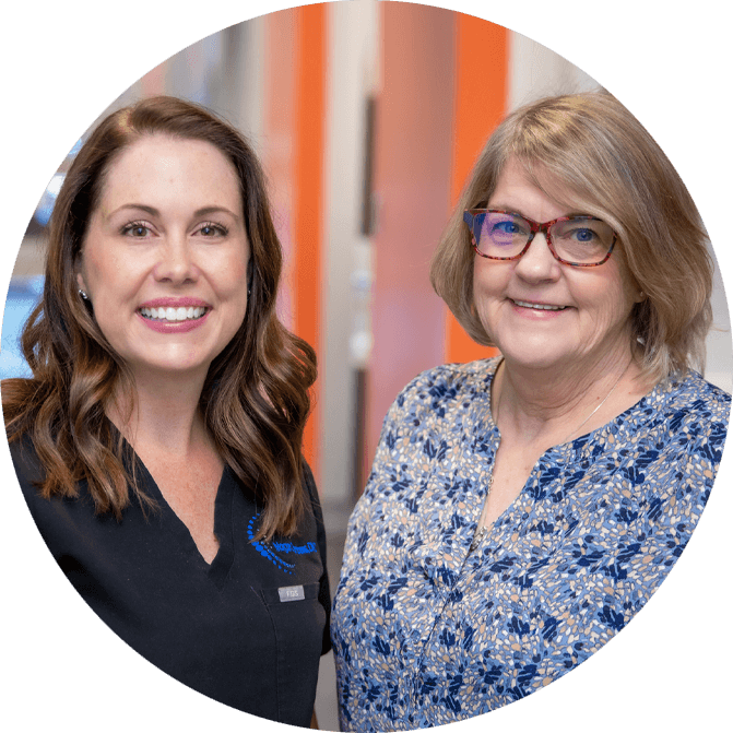 dr morgan chamber and dental patient smiling