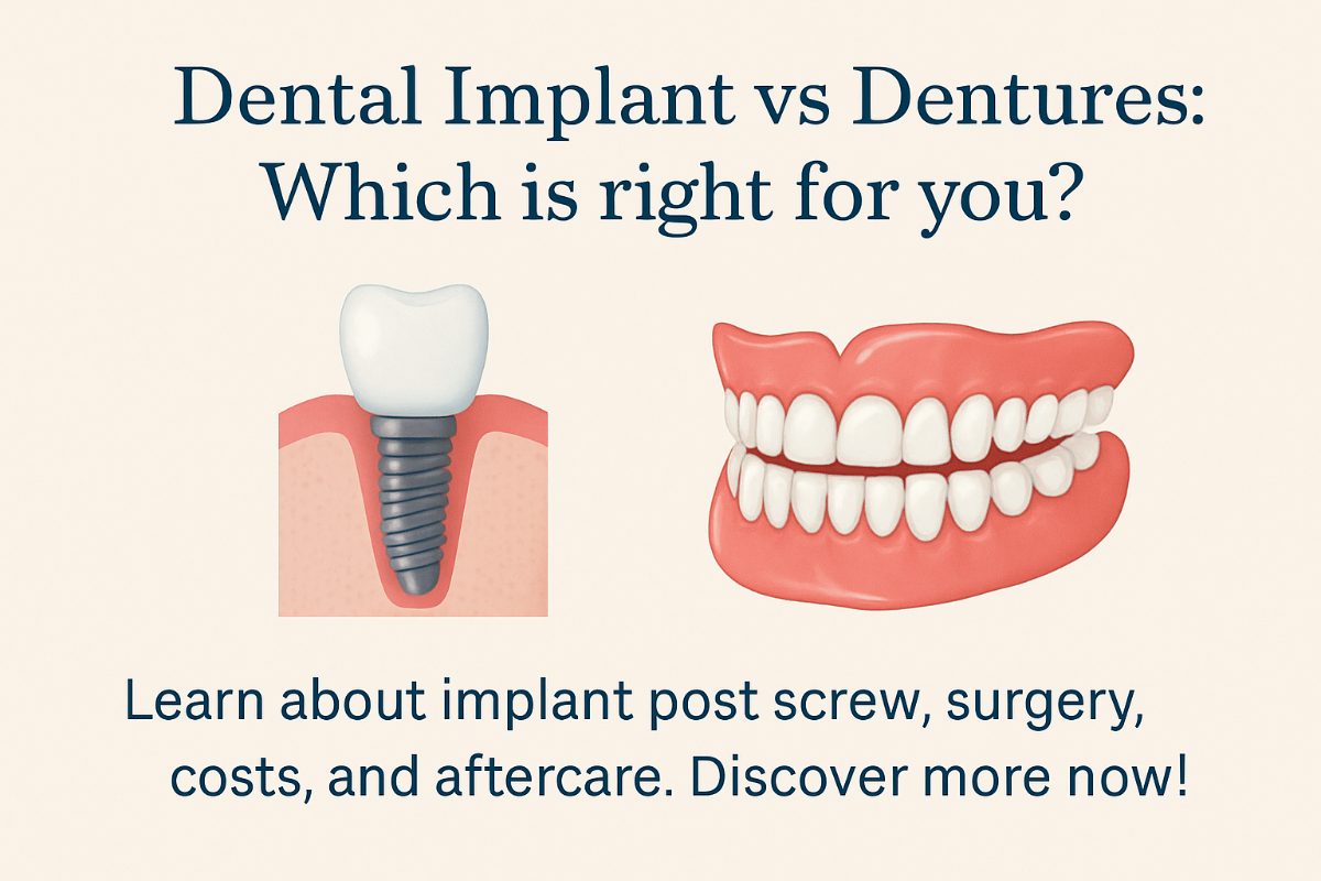 Close up shot of a dentist using a screwdriver-like tool to tighten a screw implant. The dental implant is in focus, with blurred background of the patient's mouth and dental tools. No text on image.
