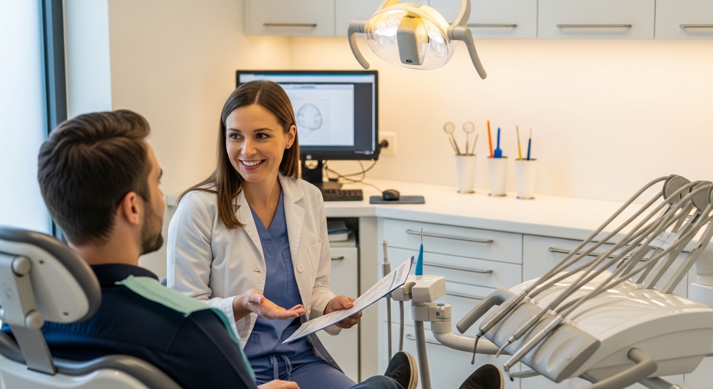 Dentist consulting with a patient in a modern dental office