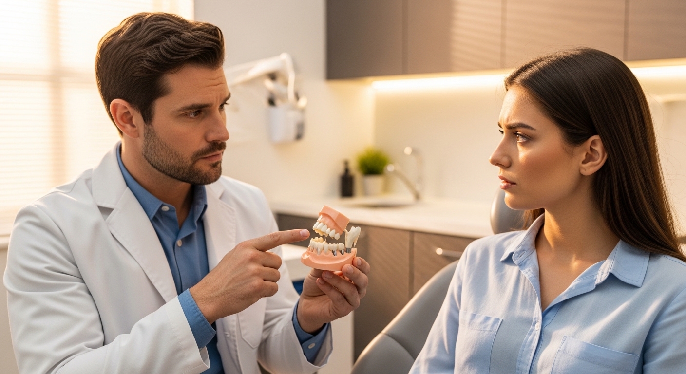 Dentist discussing dental implant options with a patient