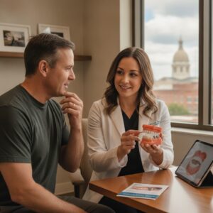 Dentist consulting with a patient about dental implants in Lexington, KY